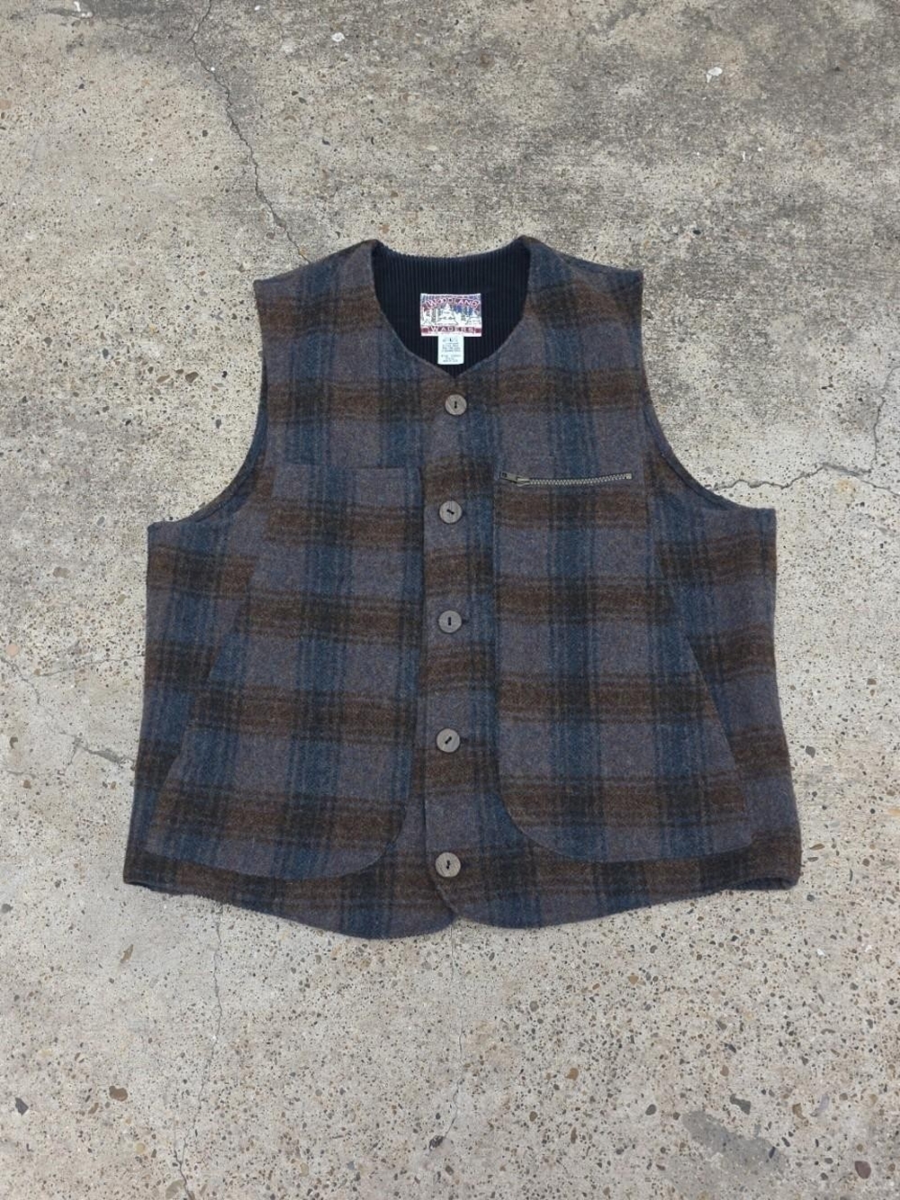 Woodland Waders Plaid Wool Vest Size Large Made in USA